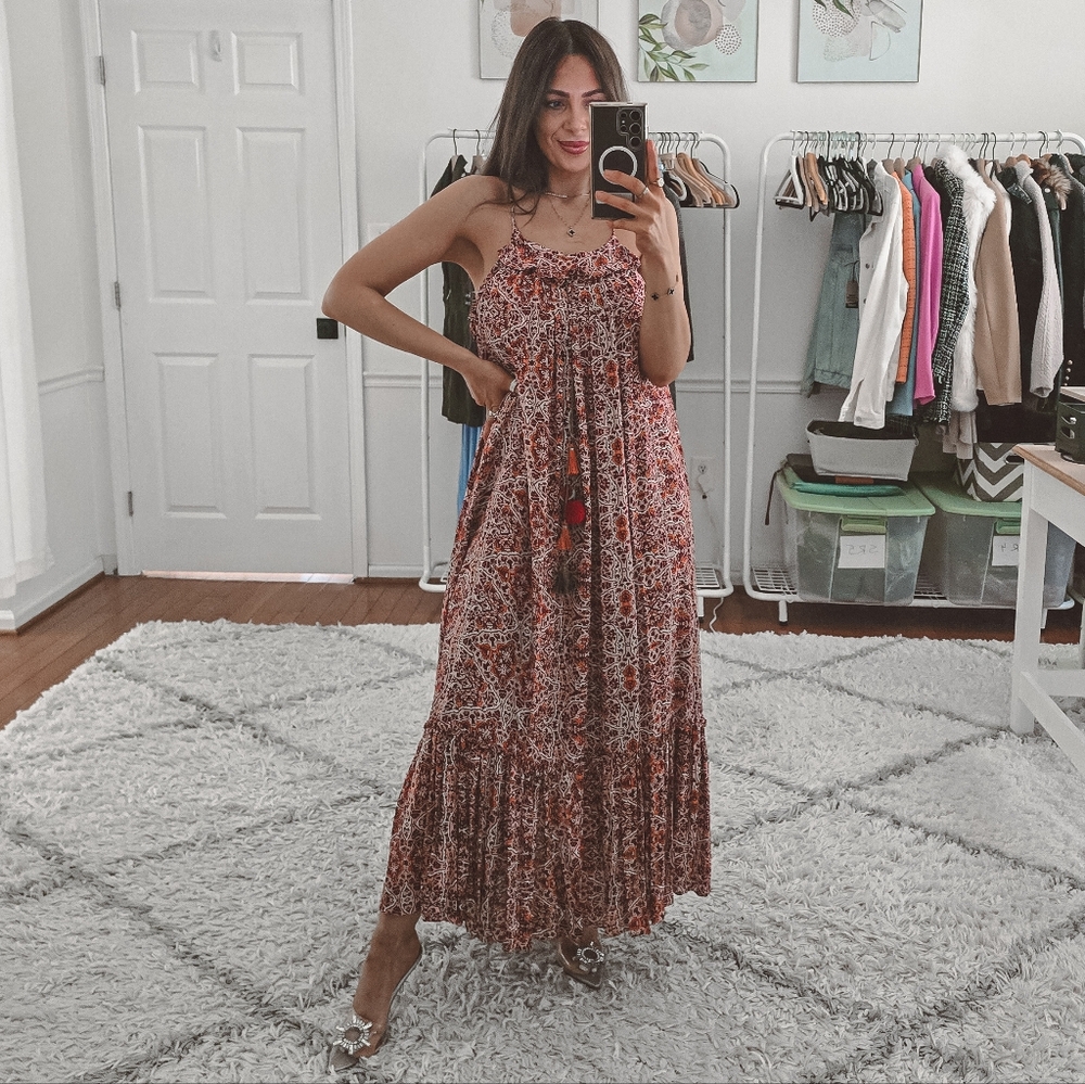 Misa Los Angeles Thale Marseille Printed Ruffle Flowy Midi Dress Size XS
